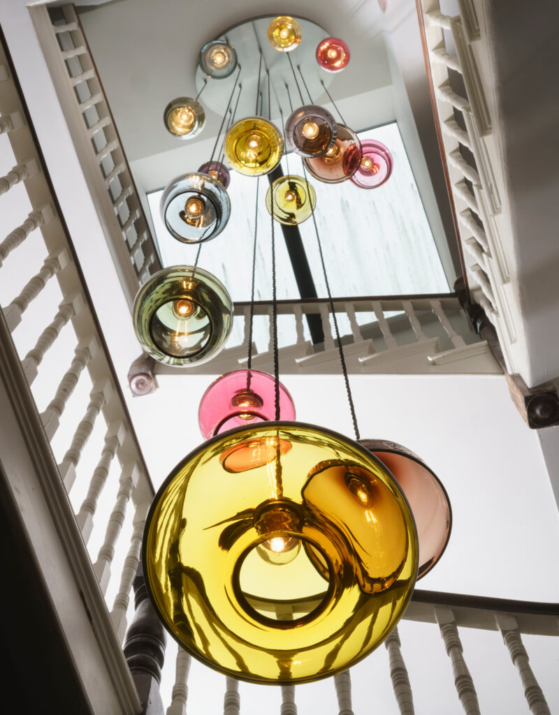 Eclectic Round Plate Glass Chandelier: Bespoke Glass Chandelier