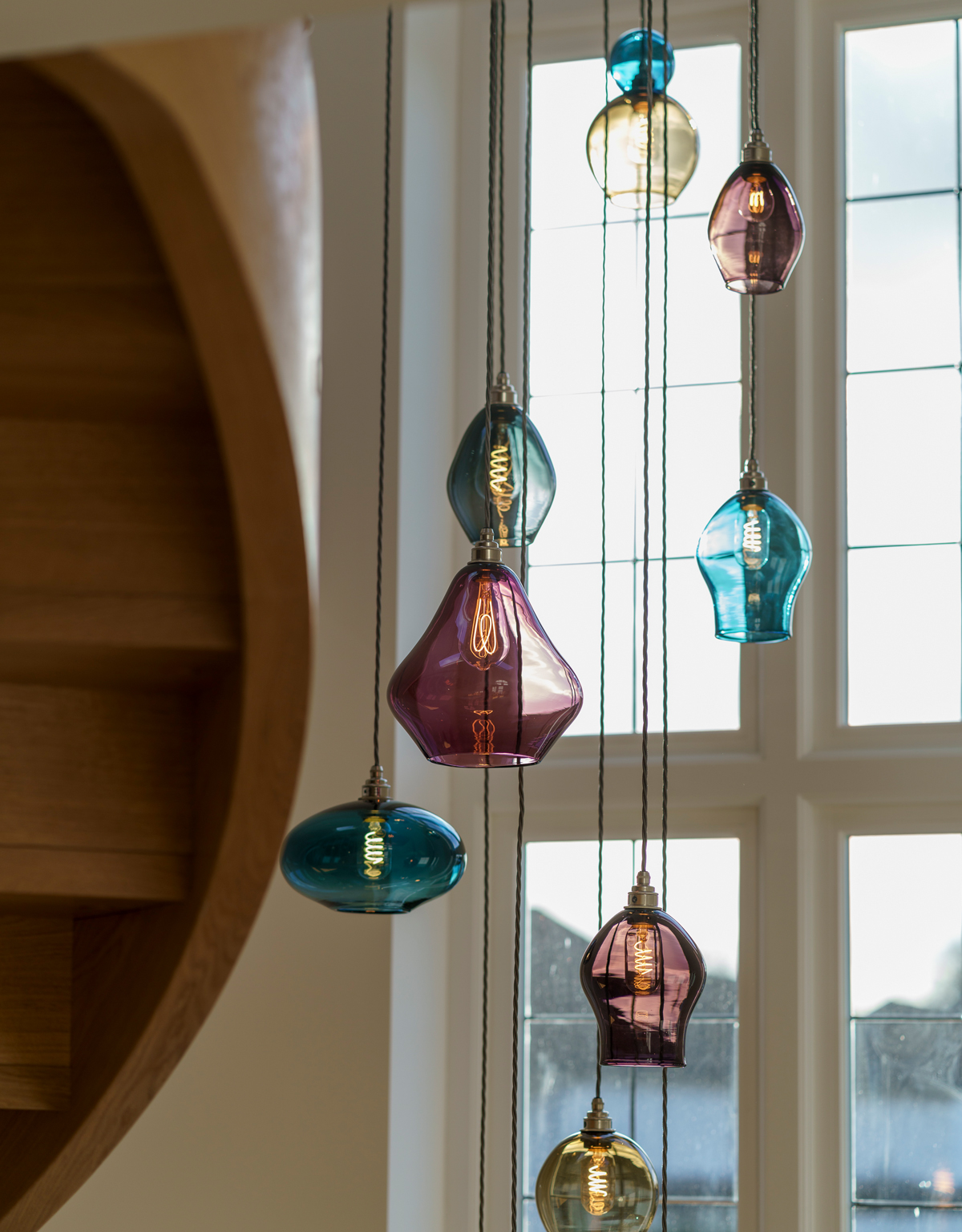 Colourful-Glass-Pendant-Stairwell-Chandelier