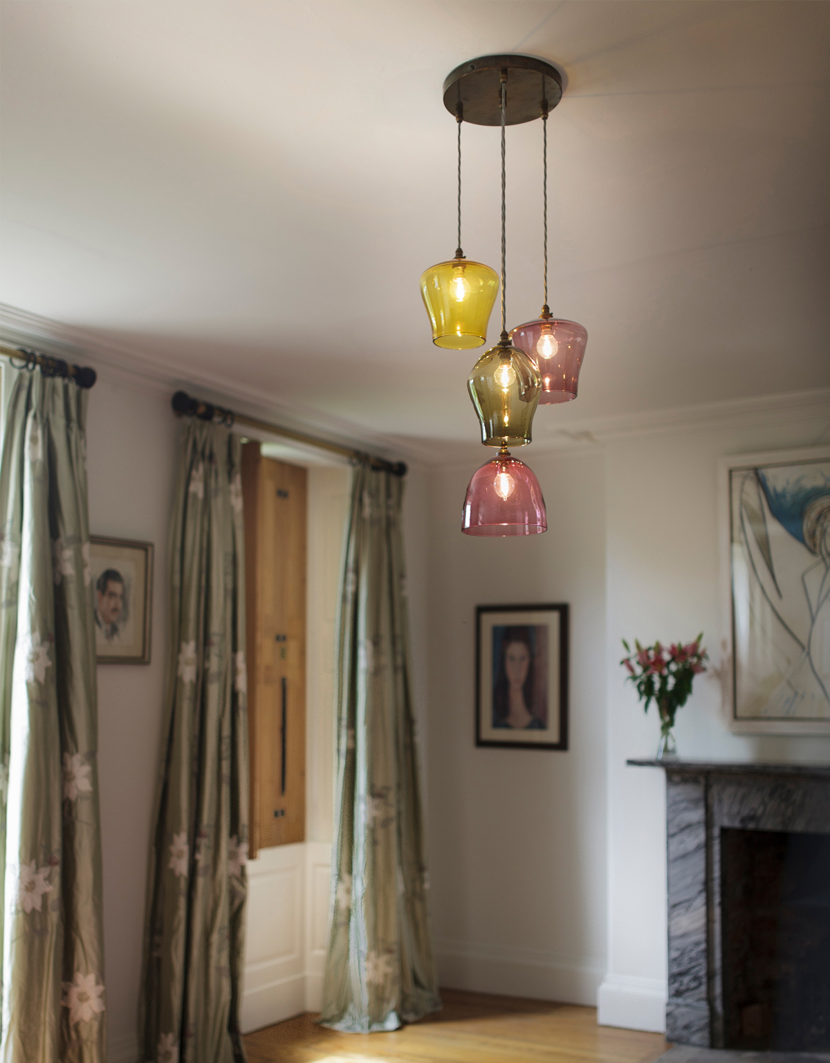 4-drop glass pendant chandelier