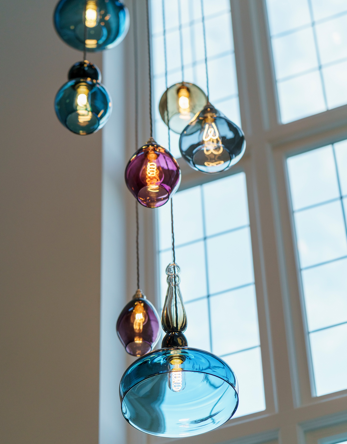 Mixed-Hand-blown-Glass-Stairwell-Chandelier